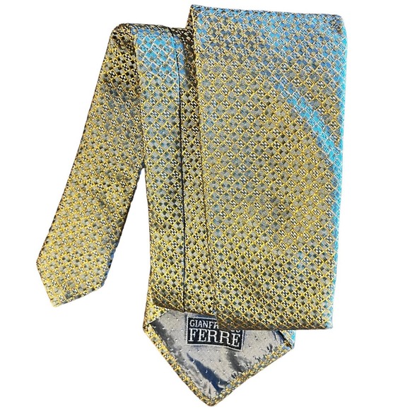 Vintage Gianfranco Ferre Made in Italy 100% Silk Iridescent Gold Print - Picture 5 of 6